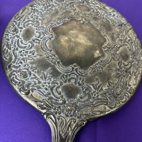 Vanity Set Vintage Silver Plated Hand Mirror & Hair Brush Victorian Heavy - Picture 4 of 8